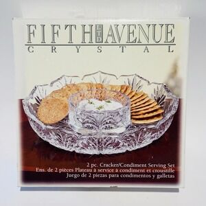 Fifth Avenue Crystal 2pc Serving Set 8" Round Etched Crystal Scalloped Edge Bowl